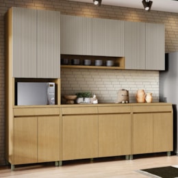 Cozinha Modulada Simone Mendes 5 Peças com Paneleiro 1 Forno Carvalho/Greige - Nesher
