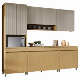 Cozinha Modulada Simone Mendes 5 Peças com Paneleiro 1 Forno Carvalho/Greige - Nesher