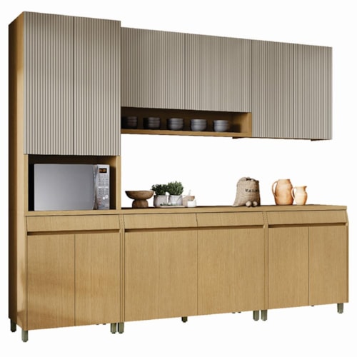 Cozinha Modulada Simone Mendes 5 Peças com Paneleiro 1 Forno Carvalho/Greige - Nesher