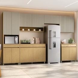 Cozinha Modulada Simone Mendes 6 Peças com Paneleiro 1 Forno Carvalho/Greige - Nesher