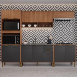 Cozinha Modulada Toronto 5 Peças com Balcão 120cm sem Tampo Freijó/Chumbo - Indékes 