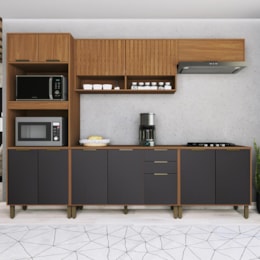 Cozinha Modulada Toronto 5 Peças com Torre Quente 2 Fornos Freijó/Chumbo - Indékes