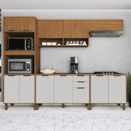 Cozinha Modulada Toronto 5 Peças com Torre Quente 2 Fornos Freijó/Off White - Indékes