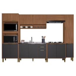 Cozinha Modulada Toronto 6 Peças com Torre Quente 2 Fornos Freijó/Chumbo - Indékes
