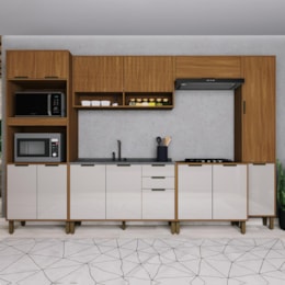 Cozinha Modulada Toronto 6 Peças com Torre Quente 2 Fornos Freijó/Off White - Indékes