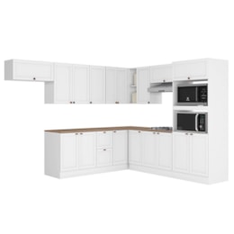 Cozinha Modulada Unna 10 Peças Torre Quente 2 Fornos e Balcão 120cm Branco com Tampo MDP - Poliman Móveis