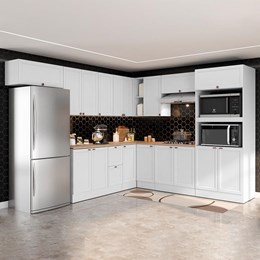 Cozinha Modulada Unna 10 Peças Torre Quente 2 Fornos e Balcão 120cm Branco com Tampo MDP - Poliman Móveis