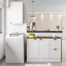 Cozinha Modulada Unna 2 Peças Aéreo 41cm e Balcão 120cm Branco com Tampo MDP - Poliman Móveis