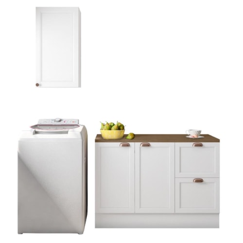 Cozinha Modulada Unna 2 Peças Aéreo 41cm e Balcão 120cm Branco com Tampo MDP - Poliman Móveis