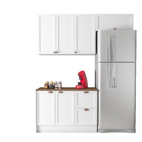 Cozinha Modulada Unna 3 Peças Balcão 120cm Branco com Tampo MDP - Poliman Móveis