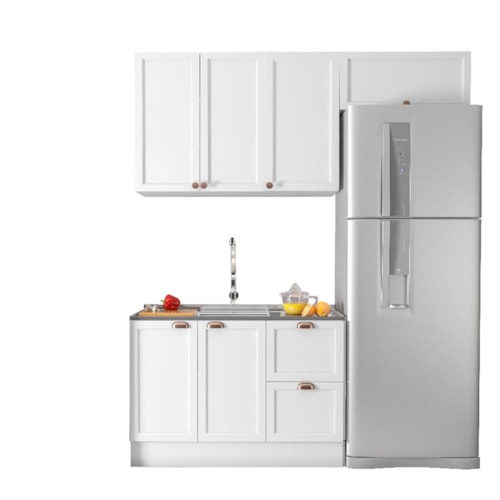 Cozinha Modulada Unna 3 Peças com Balcão 120cm Branco sem Tampo - Poliman Móveis