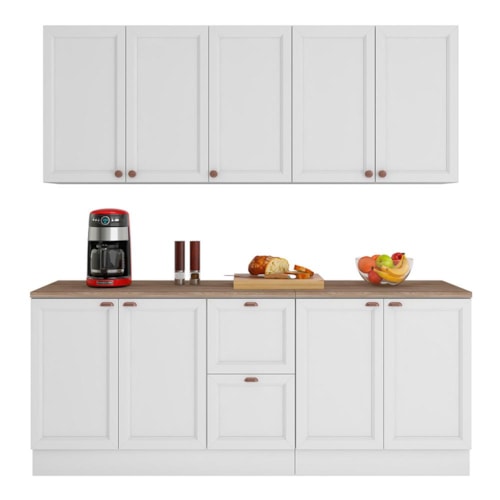 Cozinha Modulada Unna 4 Peças Balcão 120cm Branco com Tampo MDP - Poliman Móveis