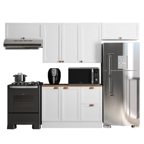 Cozinha Modulada Unna 4 Peças com Balcão 120cm Branco com Tampo MDP - Poliman Móveis