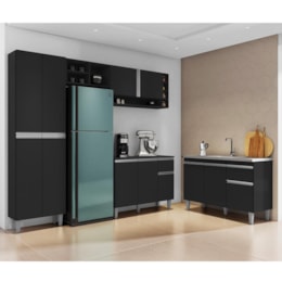 Cozinha Modulada Vanessa com Balcão Tatiane Preto sem Tampo - AJL Móveis Cozinha Modulada Vanessa com Balcão Tatiane Preto sem Tampo - AJL Móveis