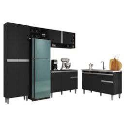 Cozinha Modulada Vanessa com Balcão Tatiane Preto sem Tampo - AJL Móveis Cozinha Modulada Vanessa com Balcão Tatiane Preto sem Tampo - AJL Móveis