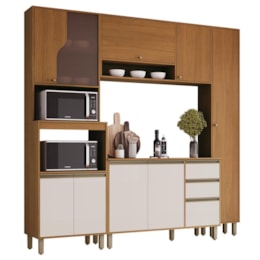 Cozinha Venaly 4 Peças com Paneleiro 1 Porta Cinamomo/Off White - Móveis Henn