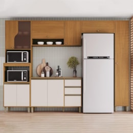 Cozinha Venaly 5 Peças com Aéreo 80cm Basculante e Paneleiro Cinamomo/Off White - Móveis Henn