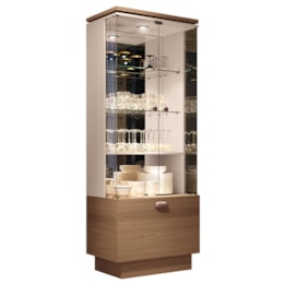 Cristaleira Aura 2 Portas de Vidro e 1 Gaveta Castanho/Off White - HB Móveis
