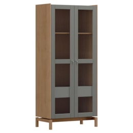 Cristaleira Barcelona 180cm 2 Portas Oak/Ferrolack com Vidro Canelado - Finestra Móveis