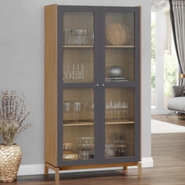 Cristaleira Barcelona 190cm 2 Portas Tauari/Concret com Vidro Canelado - Finestra Móveis