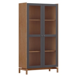 Cristaleira Barcelona 190cm 2 Portas Tauari/Concret com Vidro Canelado - Finestra Móveis