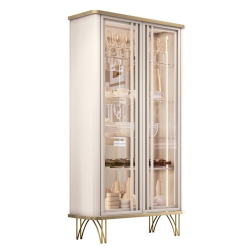 Cristaleira Évora Off White/Champanhe 2 Portas de Vidro - HB Móveis