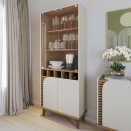 Cristaleira Jurerê 4 Portas Off White Matte/Freijó - Colibri  Cristaleira Jurerê 4 Portas Off White Matte/Freijó - Colibri