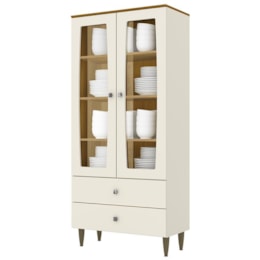 Cristaleira Liz 02 Portas Off White/Nature - Móveis Henn Cristaleira Liz 02 Portas Off White/Nature - Móveis Henn