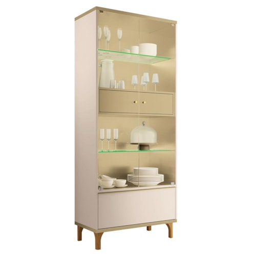 Cristaleira Lumina Off White/Champanhe 2 Portas de Vidro – HB Móveis