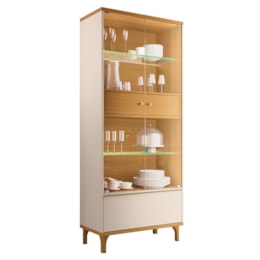 Cristaleira Lumina Off White/Cinamomo 2 Portas de Vidro – HB Móveis