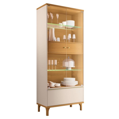 Cristaleira Lumina Off White/Cinamomo 2 Portas de Vidro – HB Móveis