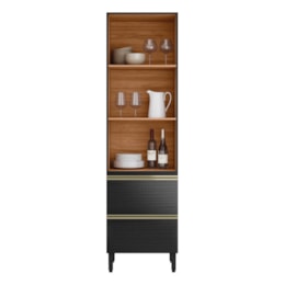 Cristaleira Proença 70cm 1 Porta Vidro Reflecta e 2 Gavetas Nogueira Touch/Carbono Prime TX - Demartêz
