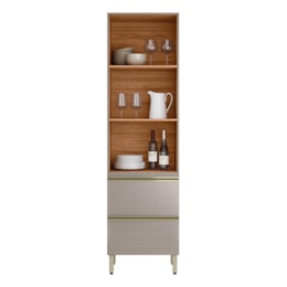 Cristaleira Proença 70cm 1 Porta Vidro Reflecta e 2 Gavetas Nogueira Touch/Nude Prime TX - Demartêz