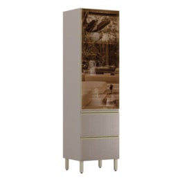 Cristaleira Proença 70cm 1 Porta Vidro Reflecta e 2 Gavetas Nogueira Touch/Nude Prime TX - Demartêz