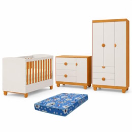 Dormitório Apolo com Guarda Roupa, Cômoda e Berço Areia Fosco/Savana com Colchão Physical - Reller Móveis