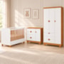 Dormitório Apolo com Guarda Roupa, Cômoda e Berço Branco Fosco/Savana com Colchão Supreme - Reller Móveis