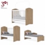 Dormitório Bala de Menta com Guarda Roupa, Cômoda, Berço Rústico/Branco e Colchão Supreme - Móveis Henn