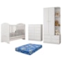 Dormitório Bala de Menta Guarda Roupa, Cômoda e Berço Branco com Colchão Baby Physical - Móveis Henn
