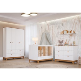 Dormitório Biscoito Guarda Roupa, Cômoda e Berço Branco/Nature com Colchão Physical - Permóbili Baby Dormitório Biscoito Guarda Roupa, Cômoda e Berço Branco/Nature com Colchão Physical - Permóbili Baby