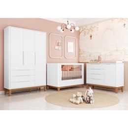 Dormitório Boom Plus Classic Guarda Roupa, Cômoda 1 Porta e Berço Branco Fosco com Colchão Baby Physical - Reller Móveis Dormitório Boom Plus Classic Guarda Roupa, Cômoda 1 Porta e Berço Branco Fosco com Colchão Baby Physical - Reller Móveis