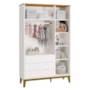 Dormitório Boom Plus Classic Guarda Roupa, Cômoda 1 Porta e Berço Branco Fosco/Savana - Reller Móveis