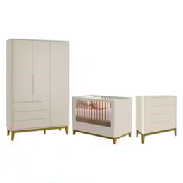 Dormitório Boom Plus Classic Guarda Roupa, Cômoda 4 Gavetas e Berço Areia Fosco - Reller Móveis Dormitório Boom Plus Classic Guarda Roupa, Cômoda 4 Gavetas e Berço Areia Fosco - Reller Móveis