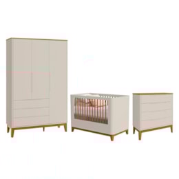 Dormitório Boom Plus Classic Guarda Roupa, Cômoda 4 Gavetas e Berço Areia Fosco/Savana - Reller Móveis Dormitório Boom Plus Classic Guarda Roupa, Cômoda 4 Gavetas e Berço Areia Fosco/Savana - Reller Móveis