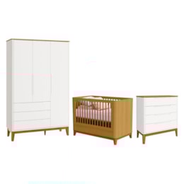 Dormitório Boom Plus Classic Guarda Roupa, Cômoda 4 Gavetas e Berço Branco Fosco/Savana - Reller Móveis Dormitório Boom Plus Classic Guarda Roupa, Cômoda 4 Gavetas e Berço Branco Fosco/Savana - Reller Móveis