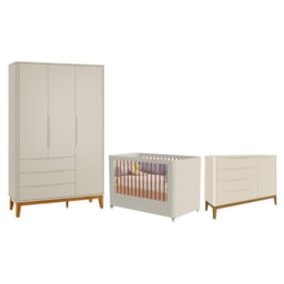 Dormitório Boom Plus Wheels Guarda Roupa, Cômoda 1 Porta e Berço Areia Fosco - Reller Móveis Dormitório Boom Plus Wheels Guarda Roupa, Cômoda 1 Porta e Berço Areia Fosco - Reller Móveis