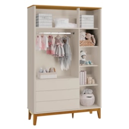 Dormitório Boom Plus Wheels Guarda Roupa, Cômoda 1 Porta e Berço Areia Fosco/Savana - Reller Móveis Dormitório Boom Plus Wheels Guarda Roupa, Cômoda 1 Porta e Berço Areia Fosco/Savana - Reller Móveis