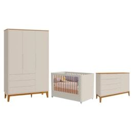 Dormitório Boom Plus Wheels Guarda Roupa, Cômoda 1 Porta e Berço Areia Fosco/Savana - Reller Móveis Dormitório Boom Plus Wheels Guarda Roupa, Cômoda 1 Porta e Berço Areia Fosco/Savana - Reller Móveis