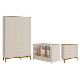 Dormitório Boom Plus Wheels Guarda Roupa, Cômoda 4 Gavetas e Berço Areia Fosco/Savana - Reller Móveis Dormitório Boom Plus Wheels Guarda Roupa, Cômoda 4 Gavetas e Berço Areia Fosco/Savana - Reller Móveis