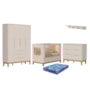 Dormitório Boom Slim Classic 4 Portas, Cômoda 6 Gavetas, Berço com Colchão Physical e Prateleira Areia Fosco - Reller Móveis