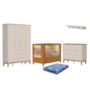 Dormitório Boom Slim Classic 4 Portas, Cômoda 6 Gavetas, Berço com Colchão Physical e Prateleira Areia Fosco/Savana - Reller Móveis